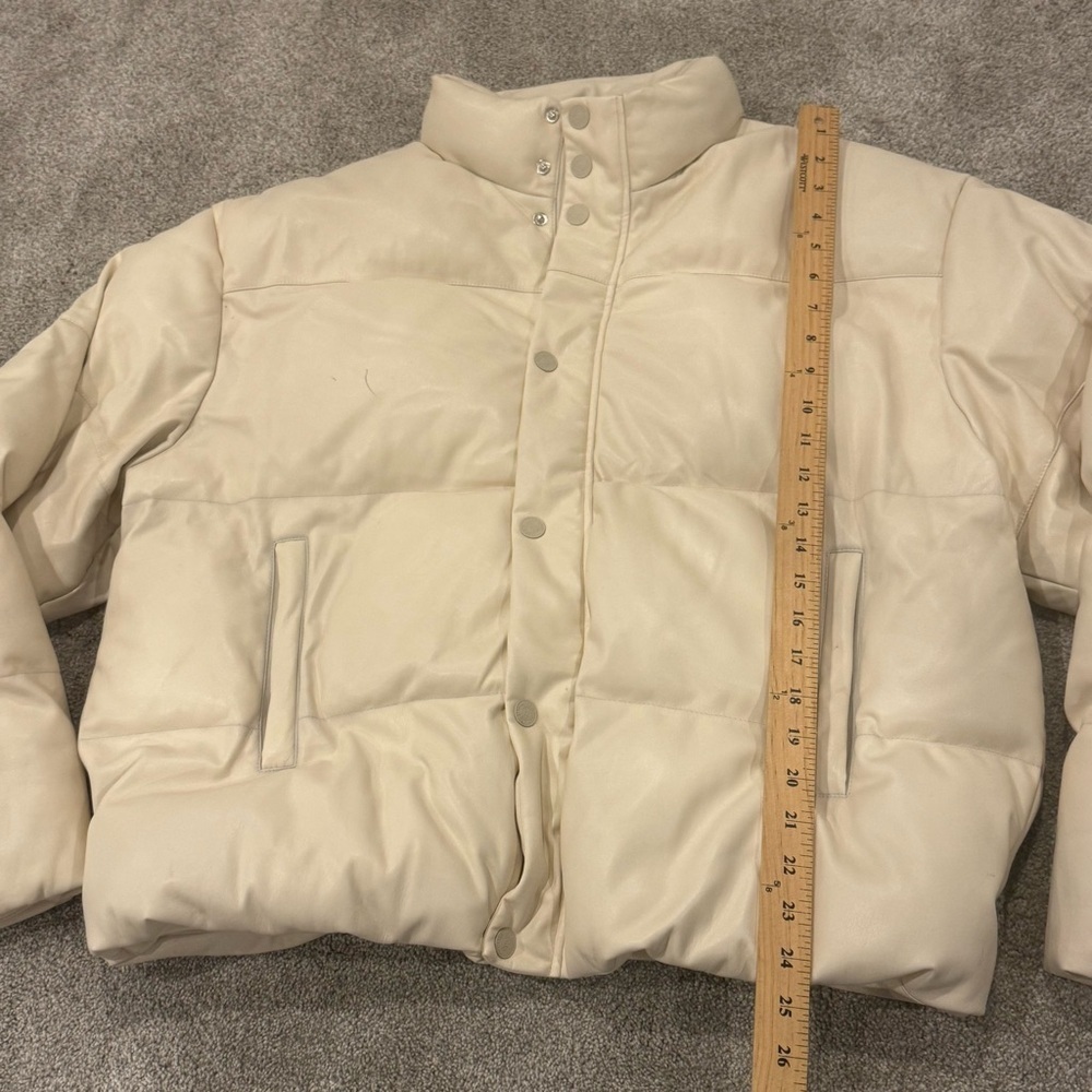 MOTHER The Drop Pillow Talk Puffer Jacket vegan leather white ecru size large - Picture 15 of 16